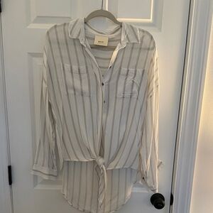 Maeve Ivory and Taupe Striped Button-Down Blouse